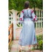 Boho Style Ukrainian Embroidered Maxi Dress "Roses" Gray with Red Embroidery